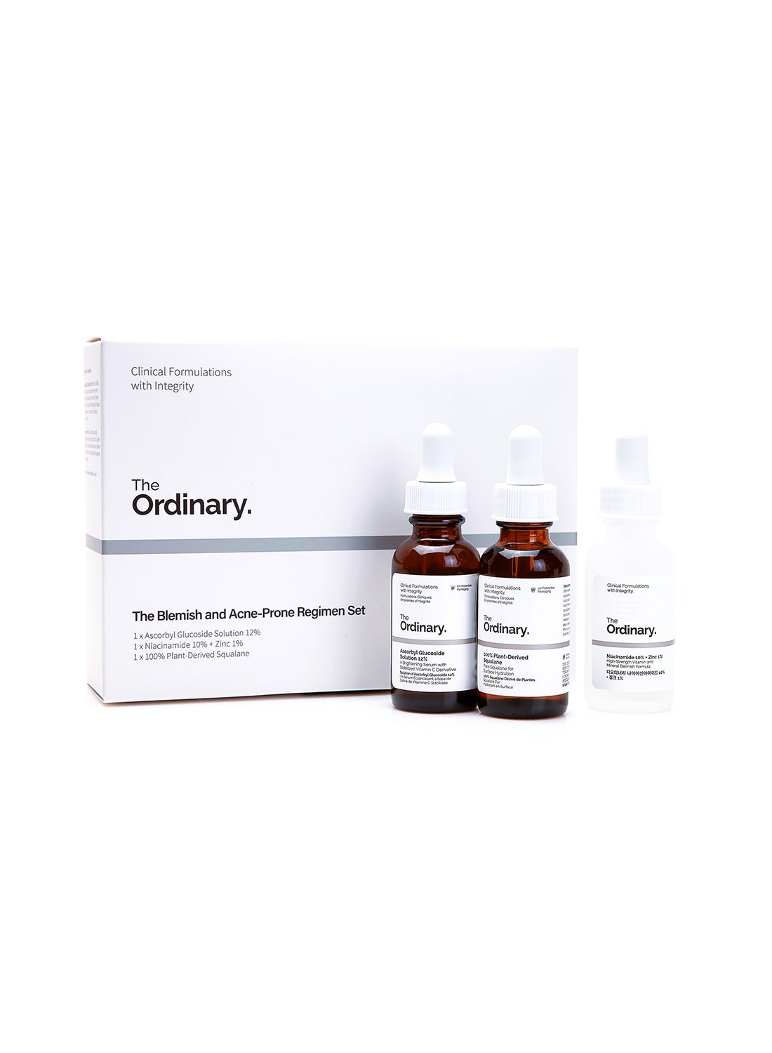 The Ordinary Blemish And Acne Prone Regimen Set Ascorbyl Glucoside Solution Niacinamide 10 Zinc 1 100 Plant Derived Squalane 30 30